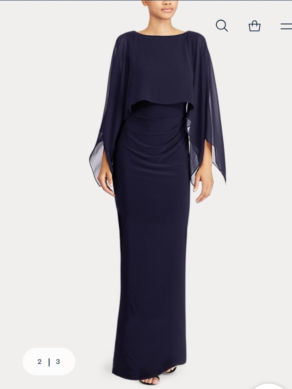 Lauren Ralph Lauren Navy Crepe Overlay Full length Gown, MOB. MOG, size 12